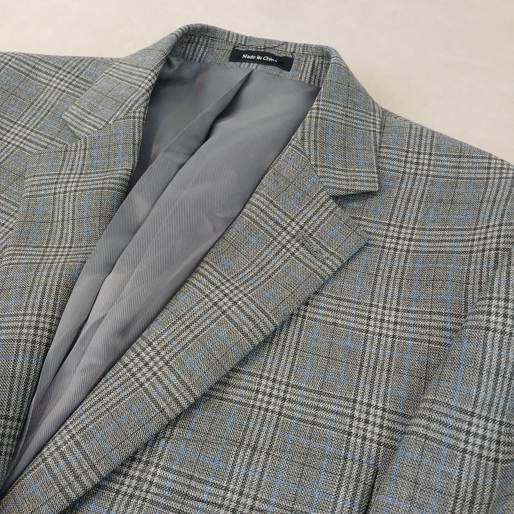 Pronto Uomo Platinum‎ 38R Mens Blazer Sport Coat Plaid Gray 19x30 Modern London